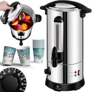 Kesser Heißwasserspender, Glühweinkessel 10L Edelstahl Inkl. 10x Becher Glühweinkocher mit Thermostat Glühweinautomat Heißgetränkeautomat Wasserkocher Heißwasserspender Einkochautomat Füllstandanzeige Zapfhahn 