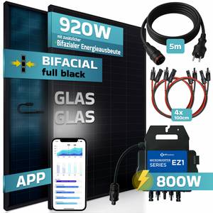 SUNNIVA ® 920W Balkonkraftwerk BIFAZIAL FULLBLACK komplett Steckdose AP Systems EZ1-M 800 Watt Wechselrichter, PV Solaranlage Komplettset,2x460W Glas-Glas Bifacial Solarmodule, 5m Kabel,4x1m Solarkabel 