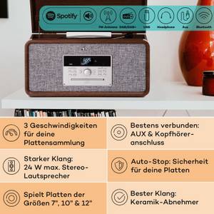 Auna Mary Ann Plattenspieler (Riemenantrieb, Bluetooth,CD, DAB+ UKW Radio MP3 Player Fernbedienung) 