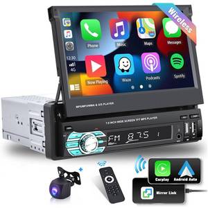 Hikity 1DIN 7-Zoll-HD-Autoplayer Einziehbar Autoradio (Mirro link, FM, BLUETOOTH, Unterstützung TF/USB/Typ C Rückfahrkamera, Kabelloses Carplay und Android Auto) 