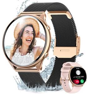 BANLVS damen mit Telefonfunktion Smartwatch Smartwatch (3.53 cm/1,39 Zoll, HD Touchscreen) Armbanduhr mit 120+ Sportmodi, 200+ verschiedene Zifferblätter Herzfrequenz SpO2 Schlafmonitor, IP67 Wasserdicht Fitnessuhr für Android iOS 