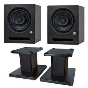 Presonus Studio-Monitor Eris Pro 8 1 Paar mit Boxenständer Walnuss Lautsprecher (Kabelgebunden, 140 W, Studio-Monitor) 