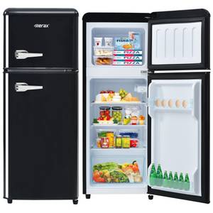 Merax Kühlschrank Retro Kühl-/Gefrierkombination BCD-102, 101 cm hoch, 41 cm breit, 92 Liter, Metall Türgriff, verstellebare Ablage und Füße 
