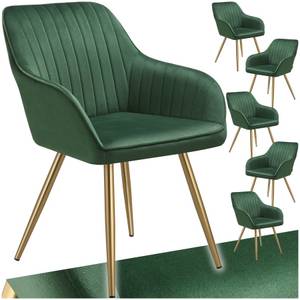 Tectake ® Esszimmerstuhl, gepolstert, in Samtoptik, gesteppt, schlanke, goldene Stahlbeine, 58 x 62 x 82 cm 