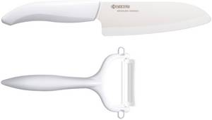 Kyocera Messer-Set, (2 tlg., 1 x Sparschäler-1 x Santokumesser), extrem scharfe Hochleistungskeramik-Klinge 