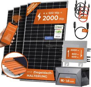 Solarway Balkonkraftwerk 2000W Komplett Steckdose mit 1,6kWh Anker Speicher - Ausgang einstellbar 600/800/2000W - 4x500W JaSolar-Module, Wechselrichter mit APP&WiFi, Plug&Play 