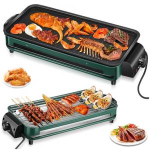 Oyajia Tischgrill Tischgrill mit Edelstahl-Grillrost und Grillplatten, 1500,00 W, für drinnen und draußen, Rauchfrei, Thermostate Mit 5 Einstellungen 