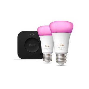 Philips Hue Starter-Set White and Color Ambiance - Bridge Pro + 2er-Set E27 Lampen - Weiß 
