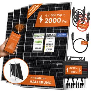 Solarway Balkonkraftwerk 2000W Komplett Steckdose - Ausgang einstellbar 600/800/2000W - 4x500W JaSolar-Module, Wechselrichter mit APP&WiFi, Plug&Play 
