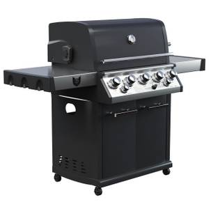 BBQ Chief Gasgrill Helios - 5 Brenner Edelstahl, 17,5 kW, Seitenbrenner, 3,5 kW, Gussrost, Infrarot Backburner, Deckel, Grill, Grillwagen, Grillstation, Camping 