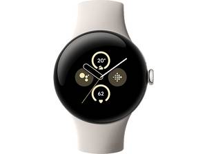  GOOGLE Pixel Watch 2 (LTE) Smartwatch Aluminium Fluorelastomer mit Soft-Touch-Beschichtung , Kleines Armband für Handgelenke 130–175 mm Umfang Großes 165–210 Umfang, Polished Silver/ Porcelain 
