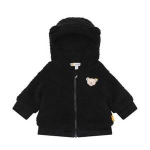 Steiff Fleecejacke  Classic Baby aus Teddy Fleece mit Teddybär Kapuze Fleecejacken dunkelblau Gr. 80 Jungen Kinder 