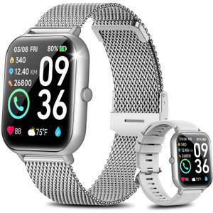 Yuede SmartWatch für Damen Herren, Smartwatch 1,85''Zoll Quadratischer Touchscreen Uhr mit Bluetooth Anrufe(Fitnessuhr mit Schlafmonitor,Blutdruckmessgerät, Fernfotografie, Musiksteuerung,50 Übung Modi), IP67 wasserdichte Sportuhr Doppelriemen, , kompatib 