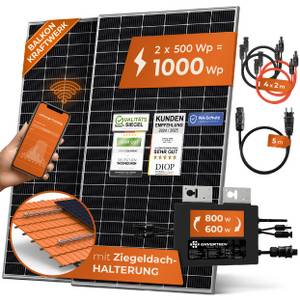 Solarway Balkonkraftwerk 1000W Komplett Steckdose - Ausgang einstellbar 600/800W - 2x500W JaSolar-Module, Wechselrichter mit APP&WiFi, Plug&Play 