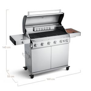 Burnhard Gasgrill Fat Fred Parent, 900 Grad Infrarot-Keramikbrenner, Heckbrenner, 2023er Version, 27,2 kW Grill 6 Brenner Edelstahl Deluxe 