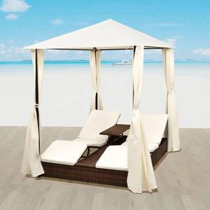 Vidaxl Outdoor Tagesbett 2 Personen mit Vorhang Poly Rattan Braun (42890) Bäderliege