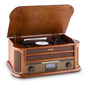 Auna Belle Epoque 1908 Retro-Microanlage USB CD MP3 Vinyl Holzgehäuse... Braun, CD-Player 