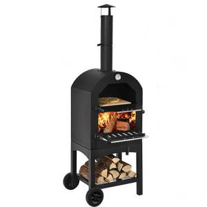 Costway Pizzaofen, Holzofen outdoor, mit Griff & Thermometer 