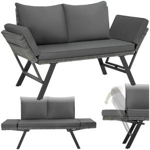 Tectake ® Rattan-Loungesofa, 2in1 Funktion, Dicke des Sitzpolsters 7 cm, abnehmbare Polyesterbezüge, 157 x 61 x 89 cm 