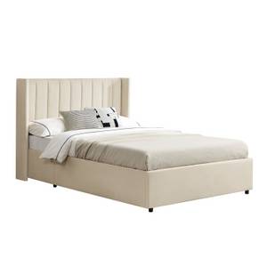 Juskys Polsterbett Savona 120x200 cm mit Bettkasten, Lattenrost, Samt-Bezug, bis 250 kg - Beige 