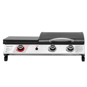 Royal Gourmet Gasgrill 3-Brenner Gasgrill, 3-in-1 Tischgrill für Grillen, Braten und Kochen, Tragbarer Campinggrill mit Klapp-Seitenablage und 8,5 kW Leistung 