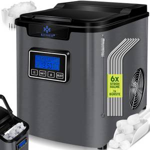 Kesser ® Eiswürfelbereiter   Eiswürfelmaschine Edelstahl   150W  Ice Maker   12 kg 24 h   3 Würfelgrößen   Zubereitung in 6 min   2,2 Liter Wassertank   Timer   LCD-Display   Selbstreinigungsfunktion 