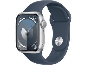Apple Watch Series 9 GPS 41mm Aluminium Silber Sportarmband Sturmblau S/M iOS Smartwatch