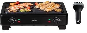 Tefal Tischgrill TG9008, 2000 W,  Smoke Less Elektro-Tischgrill, 2 Grillflächen, zwei Thermostate mit 5 Stufen, abnehmbare spülmaschinengeeignete Platten, Auffangschale, 2000 Watt, Indoor, geringe Rauch-Entwicklung, BBQ mit OXO Bürste 