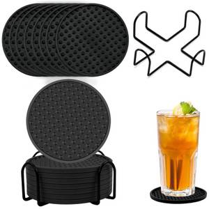 ZEUOPQ Getränkeuntersetzer 8-St Silikonuntersetzer mit Edelstahl Halter, Zubehör für Tassen, 8-St, Getränkeuntersetzer 10cm 