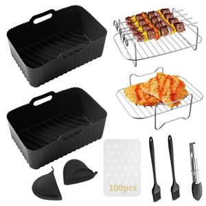BlingBin Küchenmaschinen Zubehör-Set 10 Stück Heißluftfritteusen Zubehör, Airfryer Zubehör Backform, Zubehör für Ninja Foodi Air Fryers AF400EU, AF451EU, AF500EU, AF300 EU, AF451EU, Tower T17088 usw., für Ninja Airfryer Zubehör, Kompatibel für Ofen, Mikro 