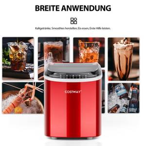 Costway Eiswürfelmaschine, 2,2 L, mit kugelförmigen Eiswürfeln, 2 Eisgrößen, Zubereitung 6 min, 12 kg/24 H, mit Korb Schaufel 