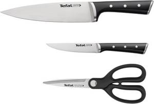 Tefal Messer-Set K232S355 Ice Force, (Set, 3 tlg.), Kochmesser, Universalmesser, Küchenschere, Klinge aus deutschem Edelstahl, lang anhaltende Schneidleistung und Schärfe 