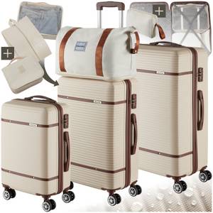 Tectake ® Reisekofferset, 13-teilig, Hartschalen aus robustem ABS-Kunststoff, 360° drehbare, abnehmbare Doppelrollen, mit Teleskopgriff 