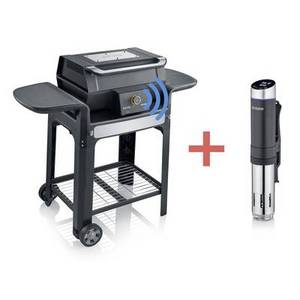 Severin eBBQ PG 8139 SEVO SMART CONTROL GTS + SV 2451 Sous Vide Stick Stand, Grillwagen, Elektro Elektro-Grill Edelstahl, Schwarz 