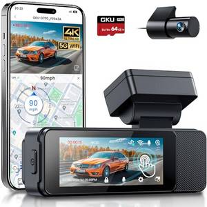  GKU Dashcam Auto Vorne Hinten, 4K/2,5K mit Touchscreen 3,18 Zoll, GPS 5G Wi-Fi Dash Cam, Dual Auto Kamera,64GB SD Karte,Parküberwachung,WDR,170° Weitwinkel,G-Sensor,Loop-Aufnahme,Max 256GB 