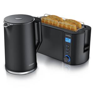 Arendo Frühstücks-Set (2-tlg), Edelstahl Wasserkocher 1,5l, 4-Scheiben Langschlitz Toaster, Schwarz 