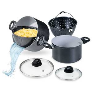 Genius Topf-Set Cerafit Magic Pot Kochtopf 24+20cm mit Siebeinsatz, Aluminium, antihafte Keramikbeschichtung geeigent zum Dampfgaren Schmoren Braten 