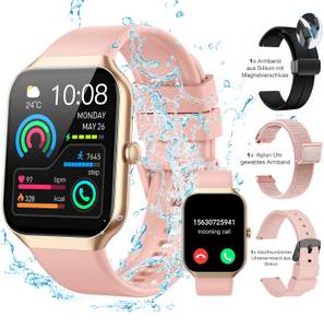 ibettertec Smartwatch Damen Herren mit Telefonfunktion Smartwatch (1.83 Zoll) Fitness Tracker Uhr mit 3 Kombinationen von Armbändern,(Fitnessuhr mit Anruffunktion 1,83