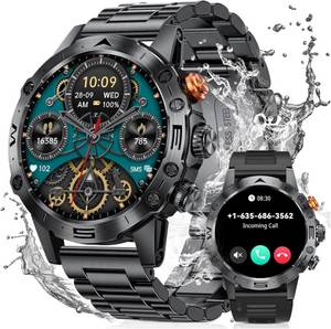 Sanorum Smartwatch Herren mit Telefonfunktion Smartwatch (3.88 cm/1,43 Zoll, IPS Always-On Display) Pulsuhr Schlafmonitor Schrittzähler, 124 Sportmodi lP68 Wasserdicht Fitnessuhr, für Android iOS, 350mAh Akku Smart Watch 