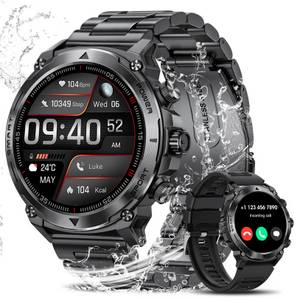 NAIXUES Smartwatch Herren mit Telefonfunktion FOSMET Smartwatch (3,63 cm/1,53 Zoll, AMOLED Always-On-Display) mit 24/7 Herzfrequenz, Blutdruck, Schlafmonitor, 100+ Sportmodi Fitnessuhr, Sprachassistent, IP68 Wasserdicht, für Android iOS 