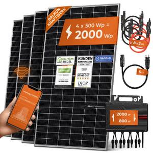Solarway Balkonkraftwerk 2000W Komplett Steckdose, 4 x 500W JaSolar-Module, 1 x Deye Wechselrichter mit APP&WiFi + Zubehör, Plug&Play 