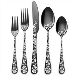 KEENZO Besteck-Set 30tlg. Satin Schwarz Mattiert Edelstahl Essbesteck Set für 6Personen (30-tlg), Edelstahl 