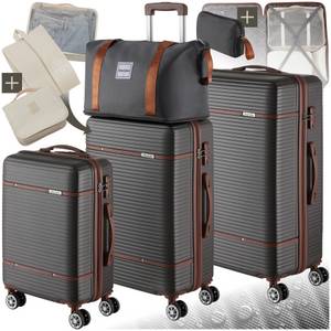 Tectake ® Reisekofferset, 13-teilig, Hartschalen aus robustem ABS-Kunststoff, 360° drehbare, abnehmbare Doppelrollen, mit Teleskopgriff 
