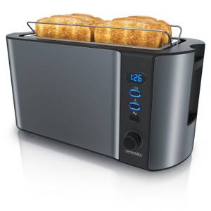 Arendo Toaster, 2 lange Schlitze, für 4 Scheiben, 1500 W, Langschlitz, Brötchenaufsatz, Wärmeisolierendes Gehäuse, Display 
