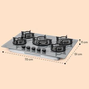 Klarstein Induktions-Kochfeld Firetale Gaskochfeld 5-flammig 70 cm Aluminium-Brenner inkl. Schlauch und Druckminderer CP11-Firetale5-GR 