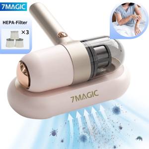 7Magic Matratzenreinigungsgerät, milbensauger für matratzen, Akku-Milbensauger, UV-Licht, Hochfrequente Klatschen Matratzen, Filter 