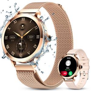 BEKOMIYA Smartwatch Fitness Tracker Uhr für Damen mit Telefonfunktion Smartwatch (runde/1.1 Zoll AMOLED Full-Touch-Farbdisplay Zoll) Fitness Tracker Armbanduhr mit Blutsauerstoff,Blutdruck,Herzfrequenz,Frauengesundheit., IP68 wasserdichte Sportuhr mit 110 