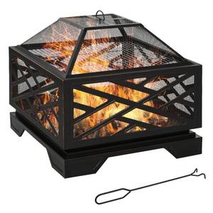 Outsunny Holzkohlegrill Feuerschale mit Funkenschutz, Grillrost, Schürhaken, Feuerstelle, Feuerkorb, 2-in-1 BBQ Grill 