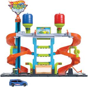 Hot Wheels Spiel-Parkgarage City Mega Farbwechsel Auto-Waschanlage, inklusive 1 Spielzeugauto 