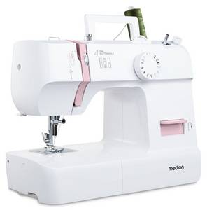 Medion ® Freiarm-Nähmaschine MD 11179, 12 Stichmuster, 4 Schritte Knopfloch, 12 Programme, Vertikales Spulsystem, LED Nählicht, Integrierter Fadenschneider 